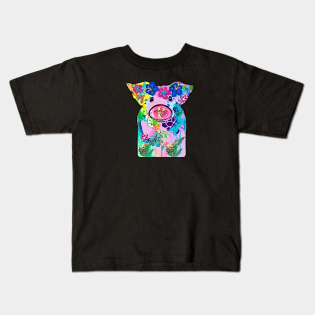 Pig with flowers in her hair Kids T-Shirt by traceyart